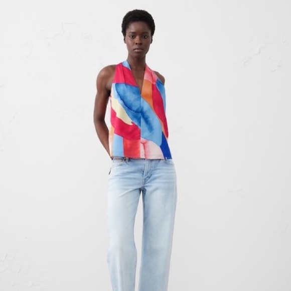 NEW NWT Banana Republic Brush Stroke Linen Blend Sleeveless Top Blouse LARGE - Picture 3 of 16